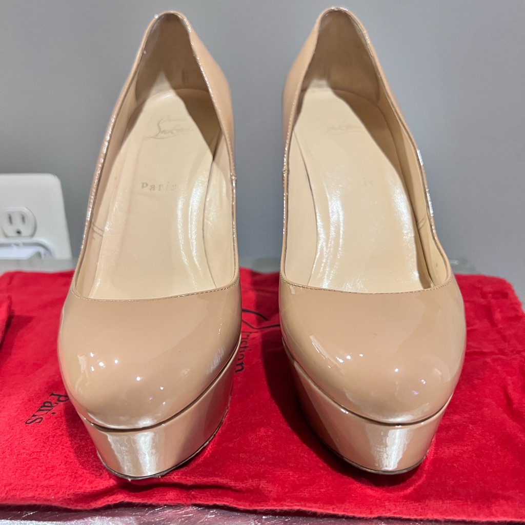 Christian Louboutin Bianca 100 Nude Round Toe Platform Pumps